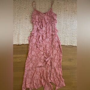 Zara Dusty Rose Asymmetrical Ruffle Slip Dress